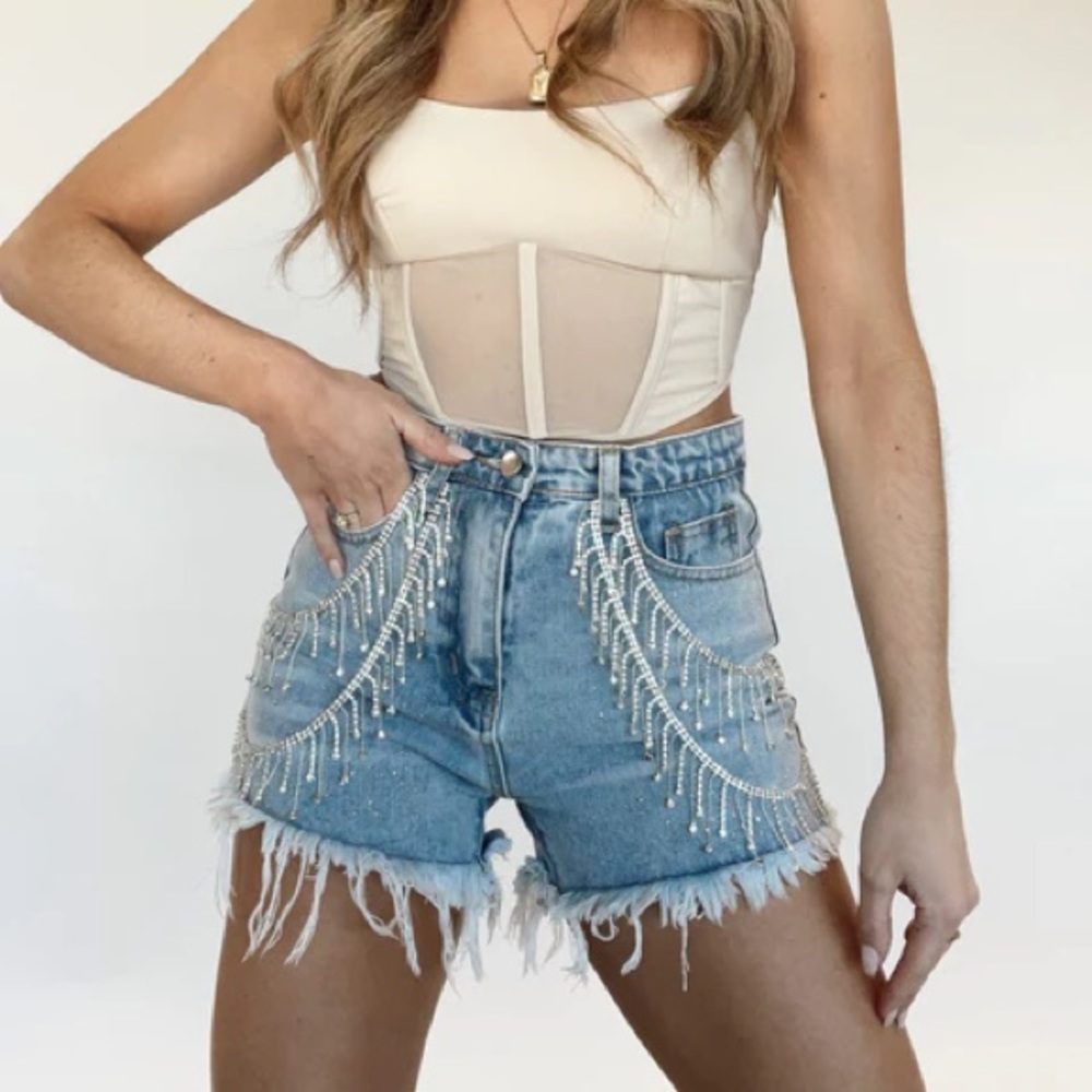 Music Fest Rhinestone Denim Shorts